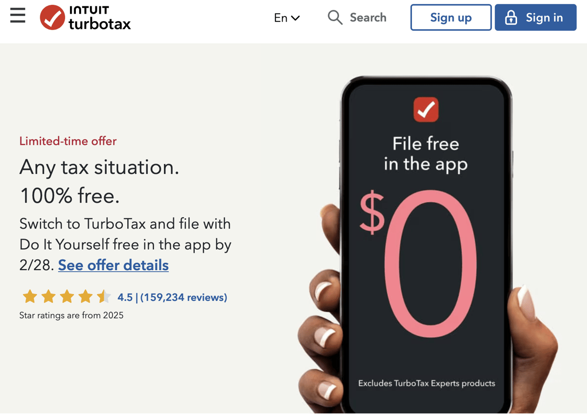 Switch to TurboTax & File All Forms Free by 2/28 Promotion (+ 10% Off for Previous Users)