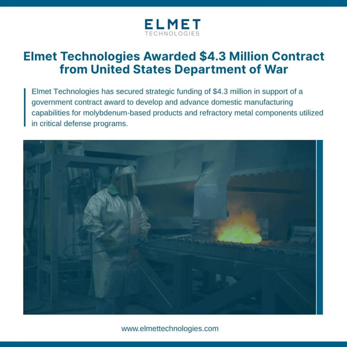 Elmet Technologies Lands Defense Award to Scale Molybdenum Manufacturing
