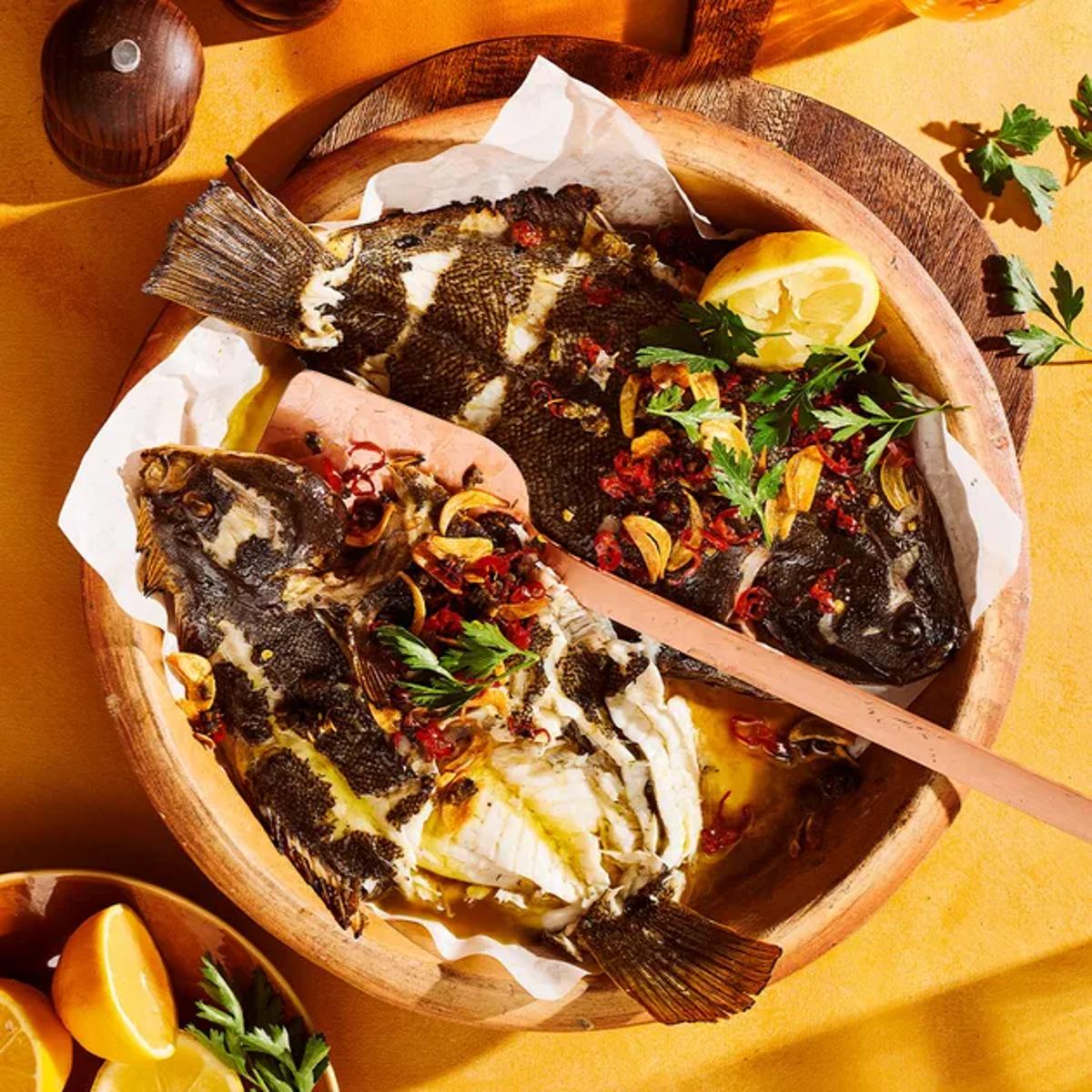Lennox Hastie’s Grilled Whole Flounder with Pil-Pil and Capers