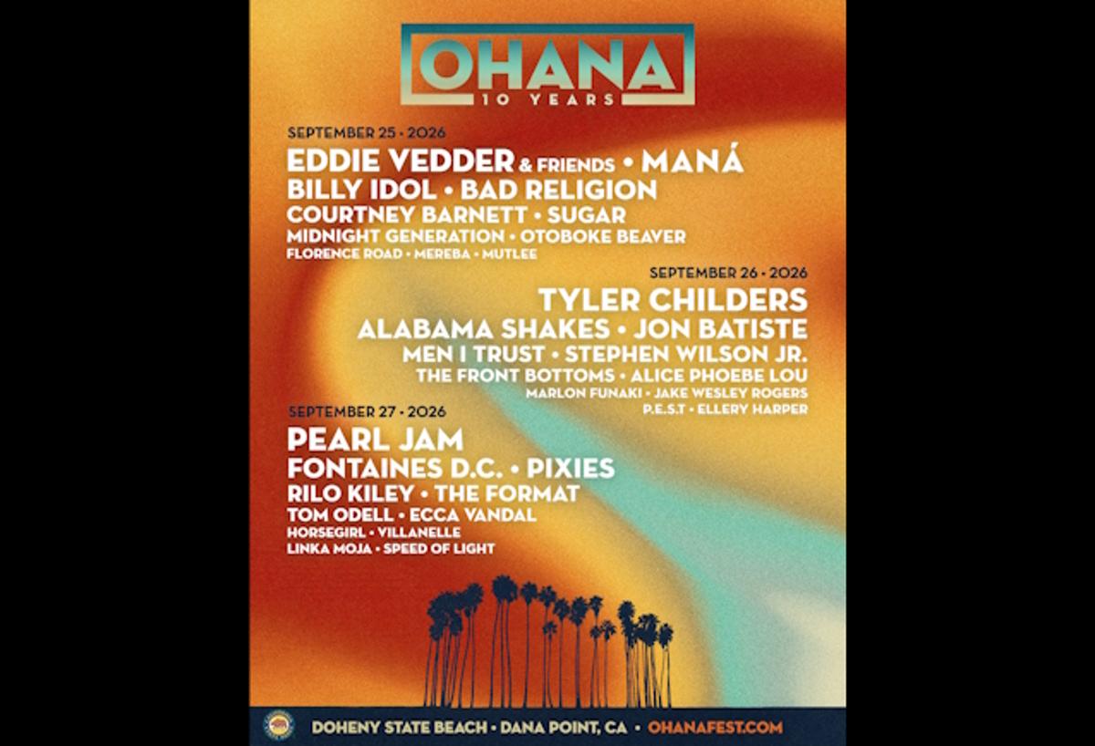 PEARL JAM, EDDIE VEDDER & FRIENDS, BILLY IDOL, BAD RELIGION Set For 10th-Anniversary Edition Of OHANA FESTIVAL