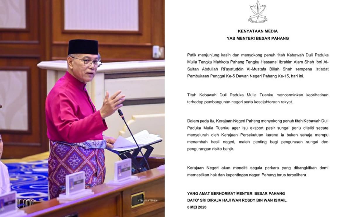 Pahang Backs Tengku Hassanal's Call to Review River Sand Exports