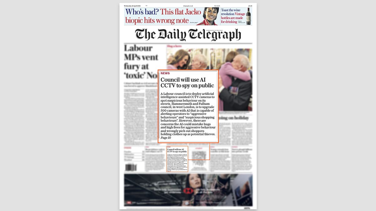 The Telegraph – Council Plans to Wire AI Surveillance Into 500 CCTV Cameras