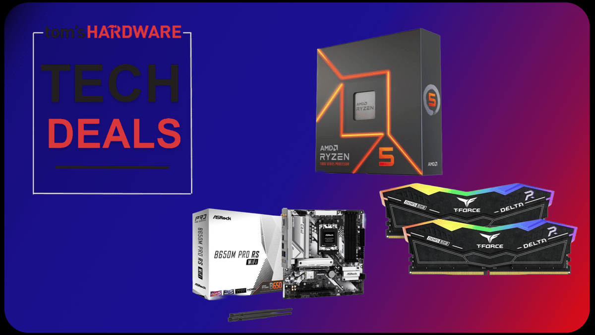 Get a DDR5 Starter Build with a Ryzen 5 7600X and ASRock B650M Pro Motherboard for 23% Off — $430...