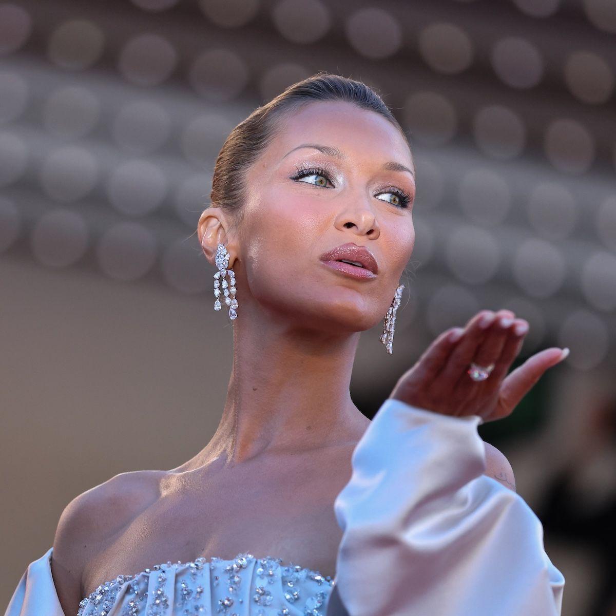 Silver, Shimmery, and Luminous: Bella Hadid Wore a Full Face of Prada Beauty on the Cannes Red Carpet