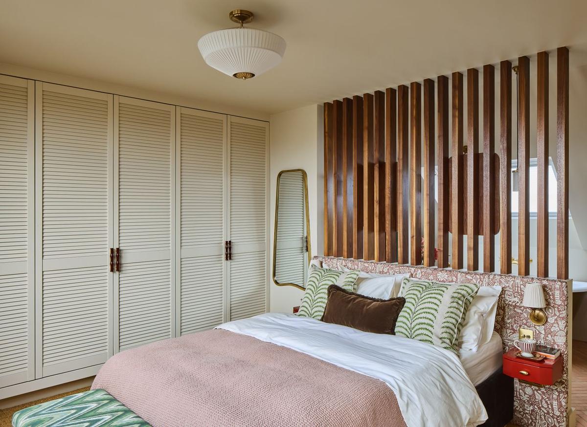 This Interior Designer Designed Her Art Deco Loft Conversion Bedroom With a Clever Open-Concept Bathroom and a Coffee Station Hidden...
