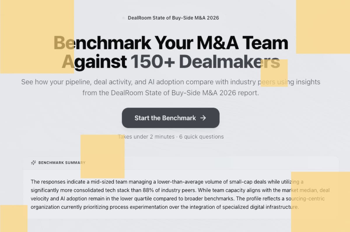 DealRoom Launches M&A Benchmark Tool to Help Deal Teams Compare Their Operations Against 150+ Industry Peers