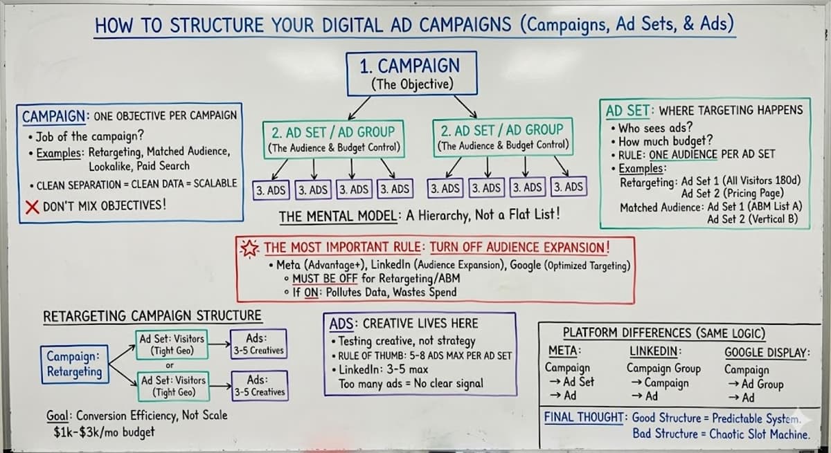 How to Structure Your Digital Ad Campaigns (Campaigns, Ad Sets, & Ads)