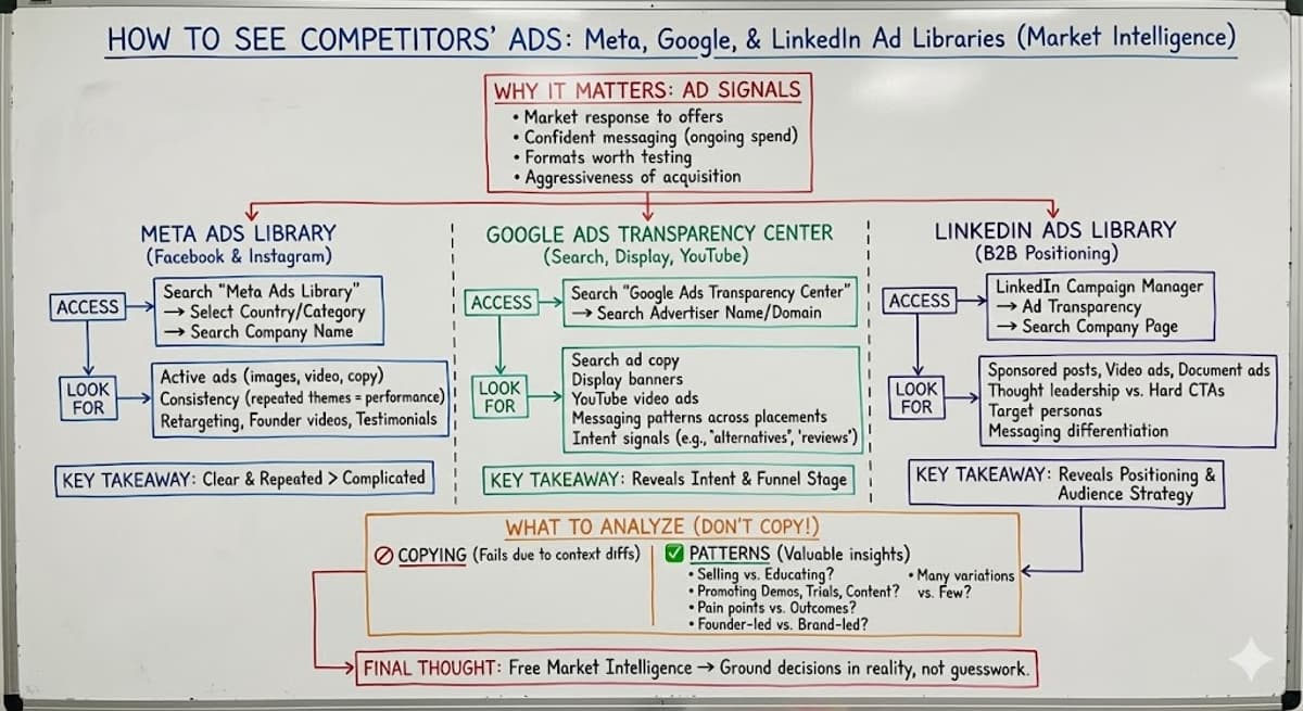 How to See Your Competitors' Ads with Meta Ads Library, Google Ads Library, and LinkedIn Ads Library