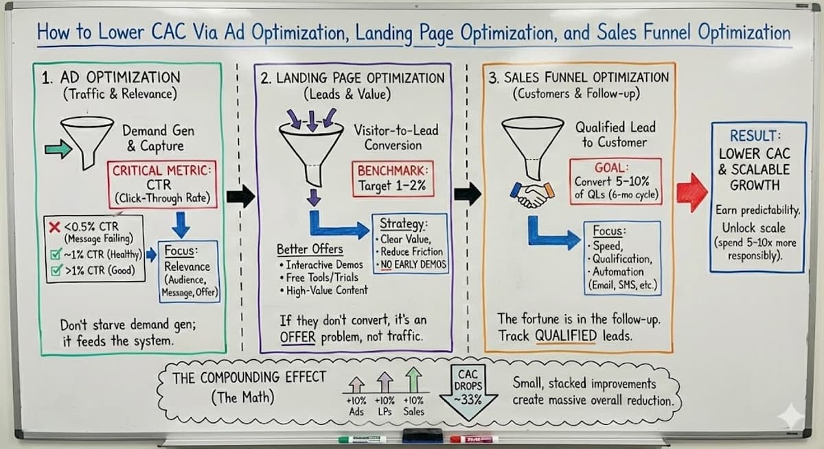 How to Lower CAC Via Ad Optimization, Landing Page Optimization, and Sales Funnel Optimization