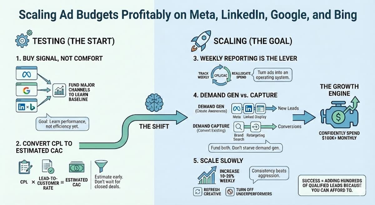 Scaling Ad Budgets Profitably on Meta, LinkedIn, Google, and Bing