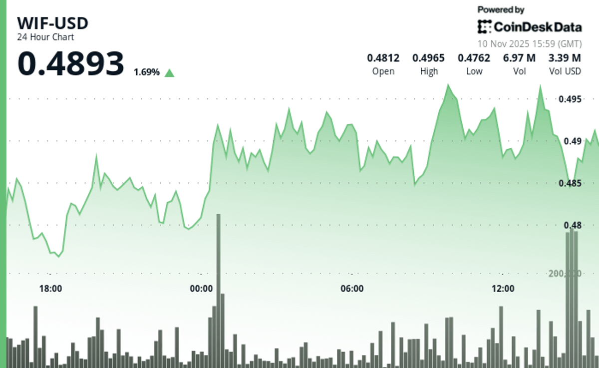 WIF Surged 5% to $0.497 Before Retreating as Profit-Taking Emerged