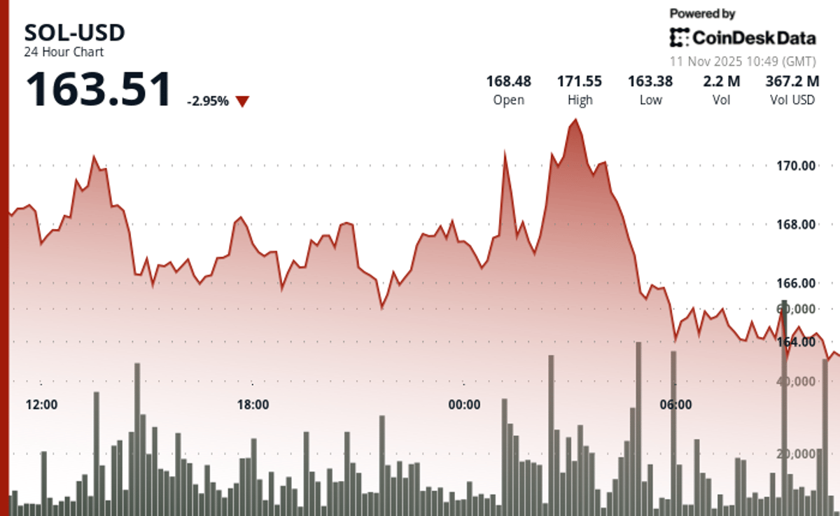 Solana Drops Below Key $165 Level as Technical Support Cracks