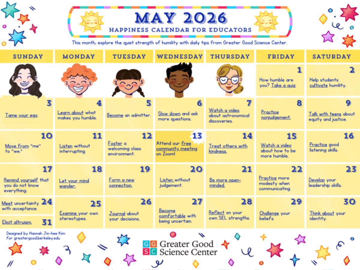 Your Happiness Calendar for Educators for May 2026