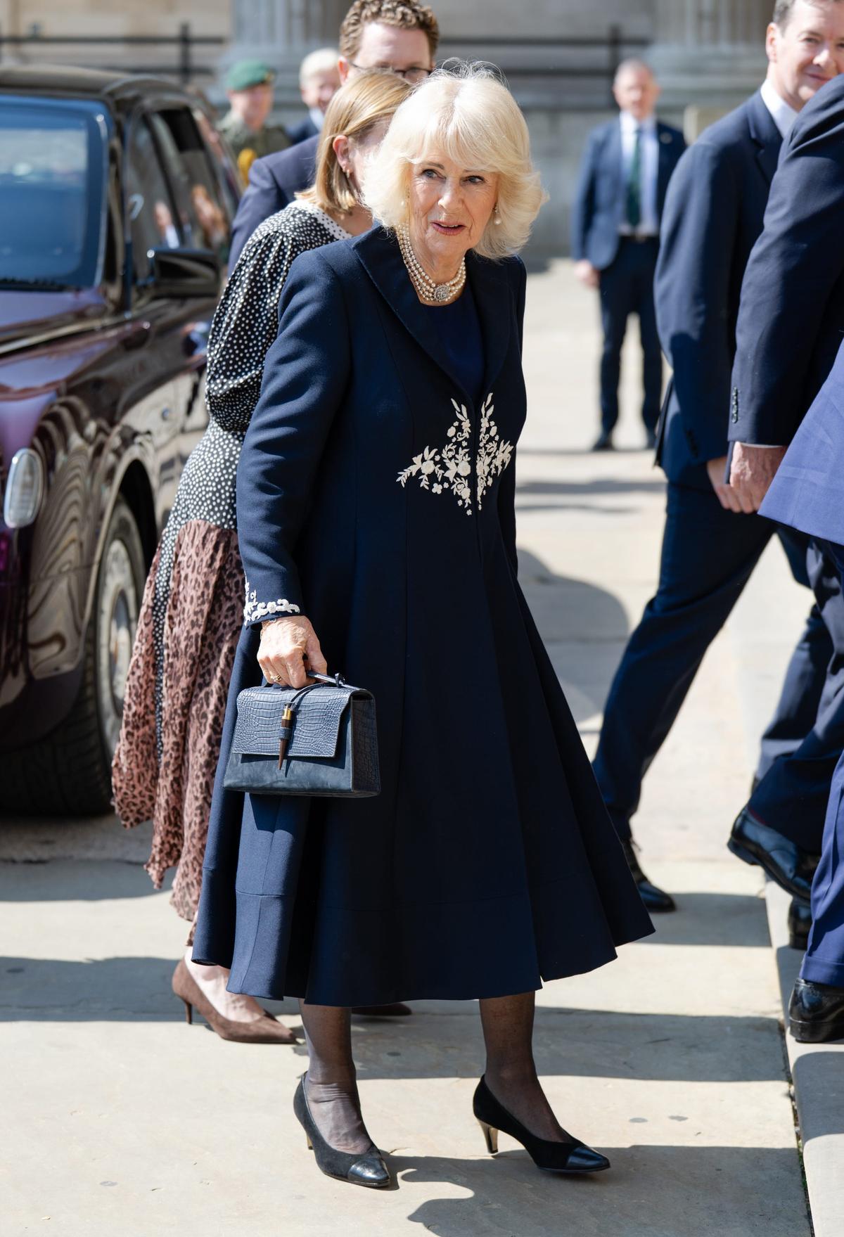 Queen Camilla Wears a Pearl Choker Necklace for Queen Elizabeth’s Centenary