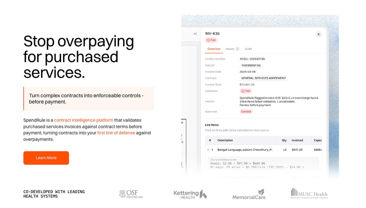 SpendRule Launches AI-Powered Contract Intelligence Platform with OSF HealthCare and MemorialCare