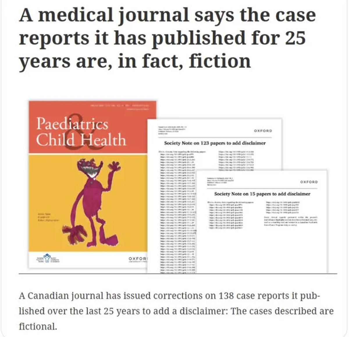 Canadian Pediatric Journal Admits 100+ Fabricated Case Reports