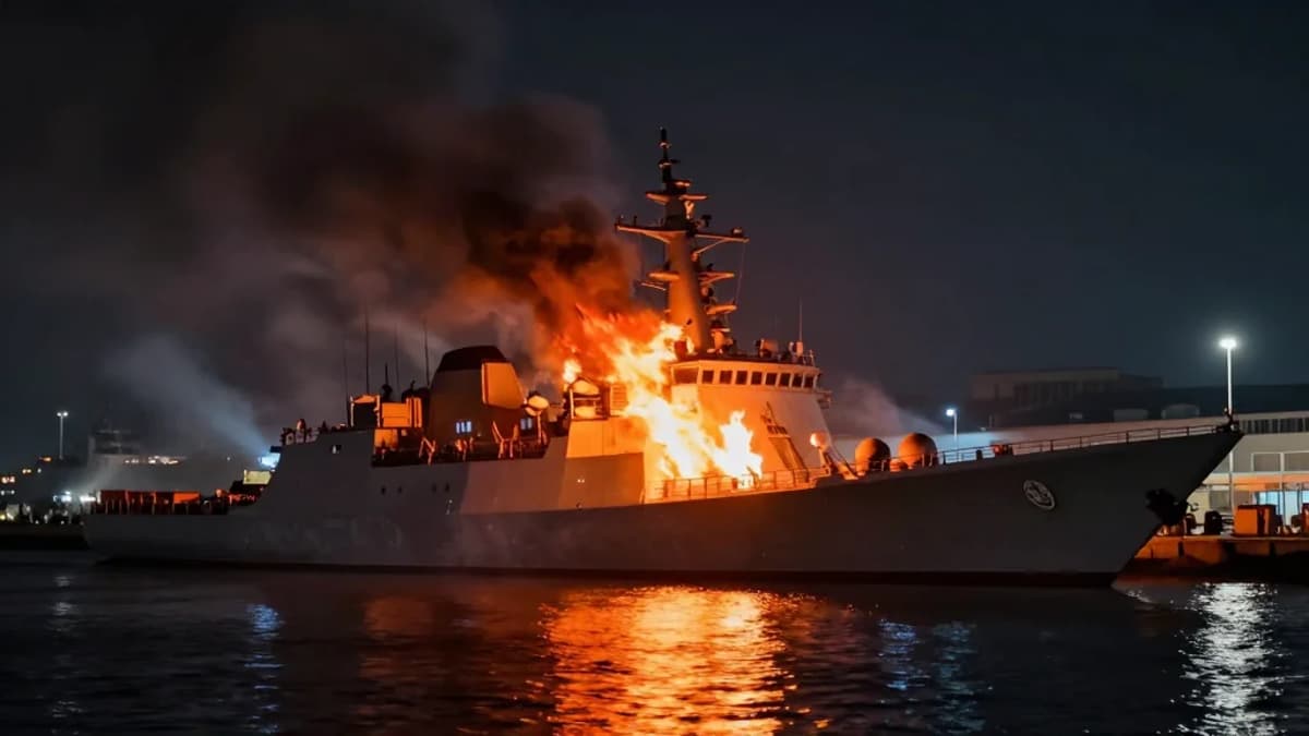 Iranian Frigate Burns After First Confirmed Warship Loss
