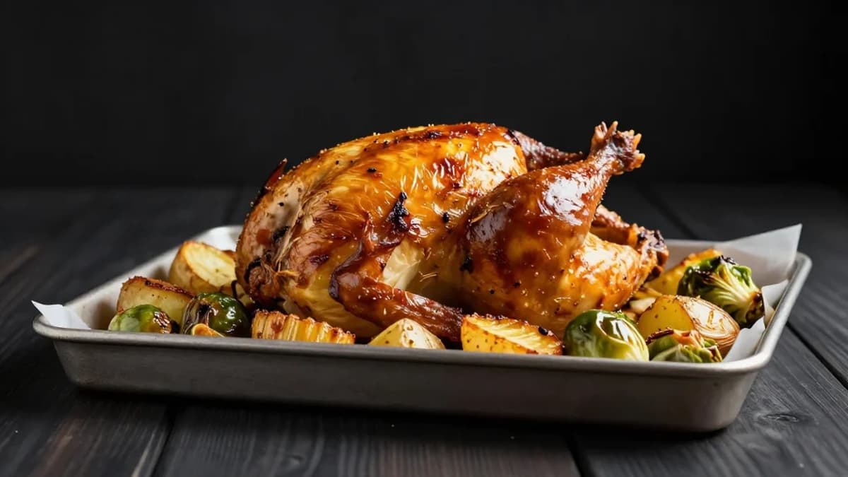 Sheet Pan Roast Chicken With Hasselback Potatoes and Brussels Sprouts