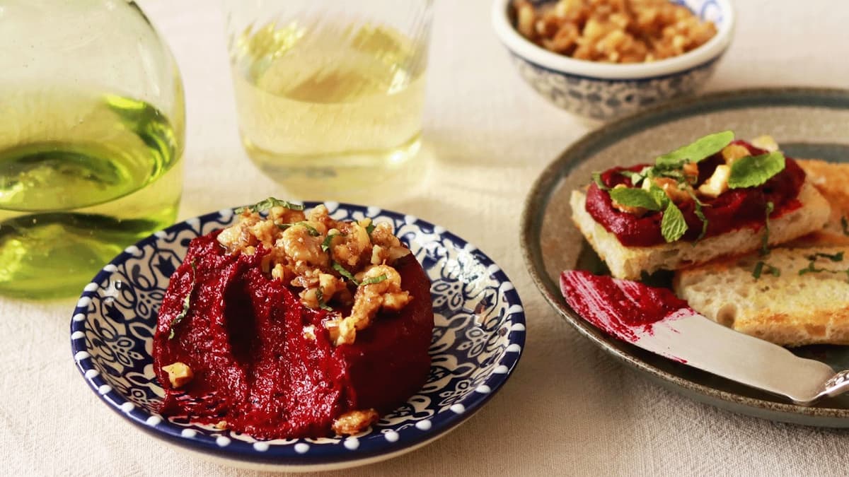 Pkhali (Georgian Beet Walnut Spread)