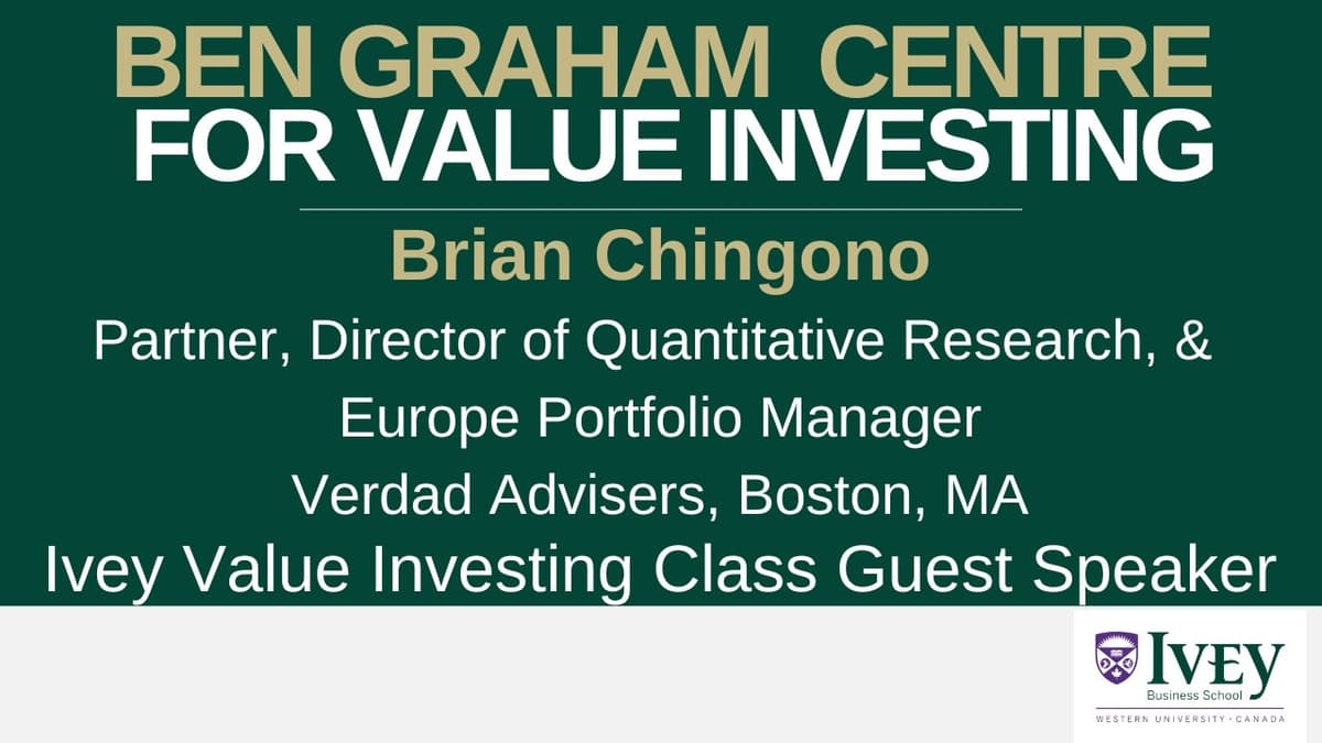 Ivey Business School’s Value Investing Program | Brian Chingono