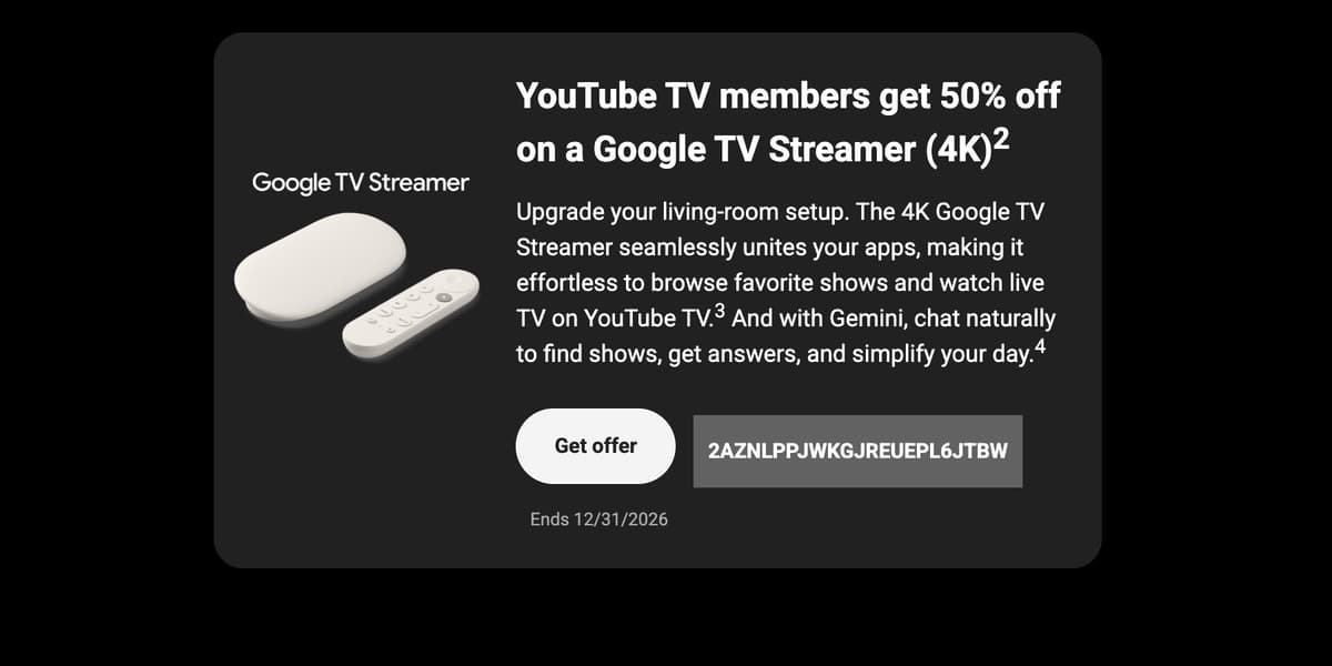 YouTube TV Subscribers Can Get 50% Off Google TV Streamer