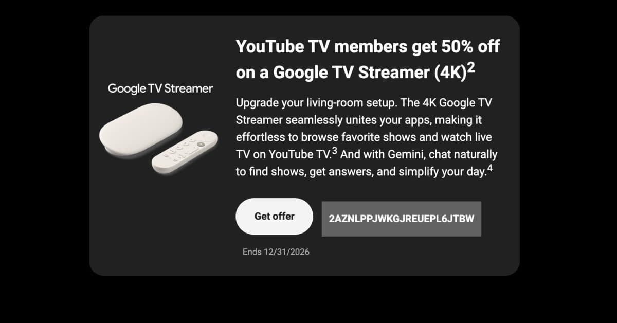 YouTube TV Subscribers Can Get 50% Off Google TV Streamer