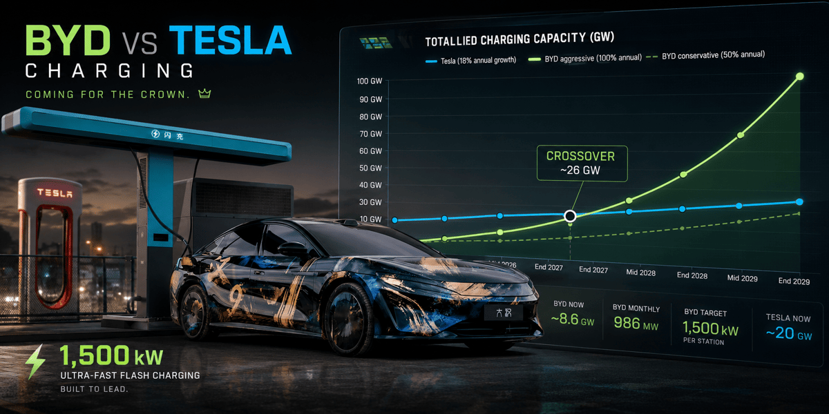 BYD Is Deploying 2.4x More Charging Power per Month than Tesla