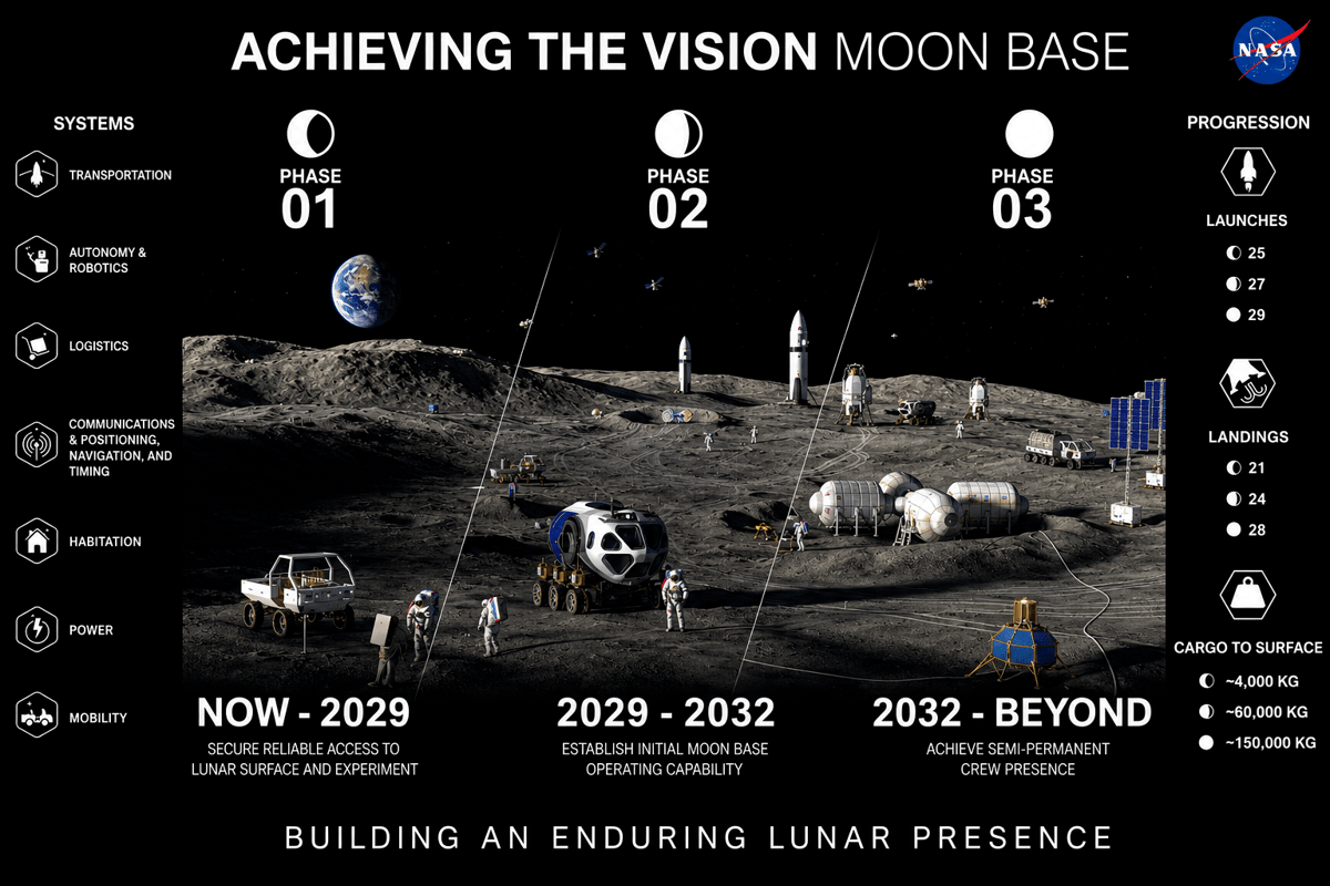 NASA Moon Base Plans: Artemis, the Lunar South Pole, and the Buildout of a Permanent Human Outpost