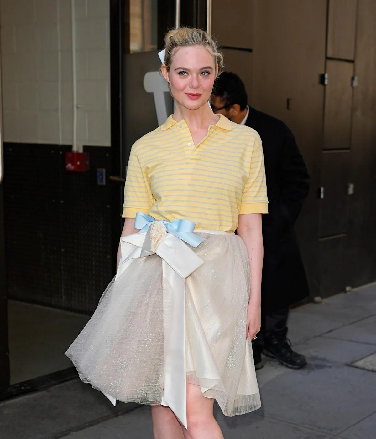 Elle Fanning Is a Preppy, Preppy Princess in a Polo and Ballroom Skirt