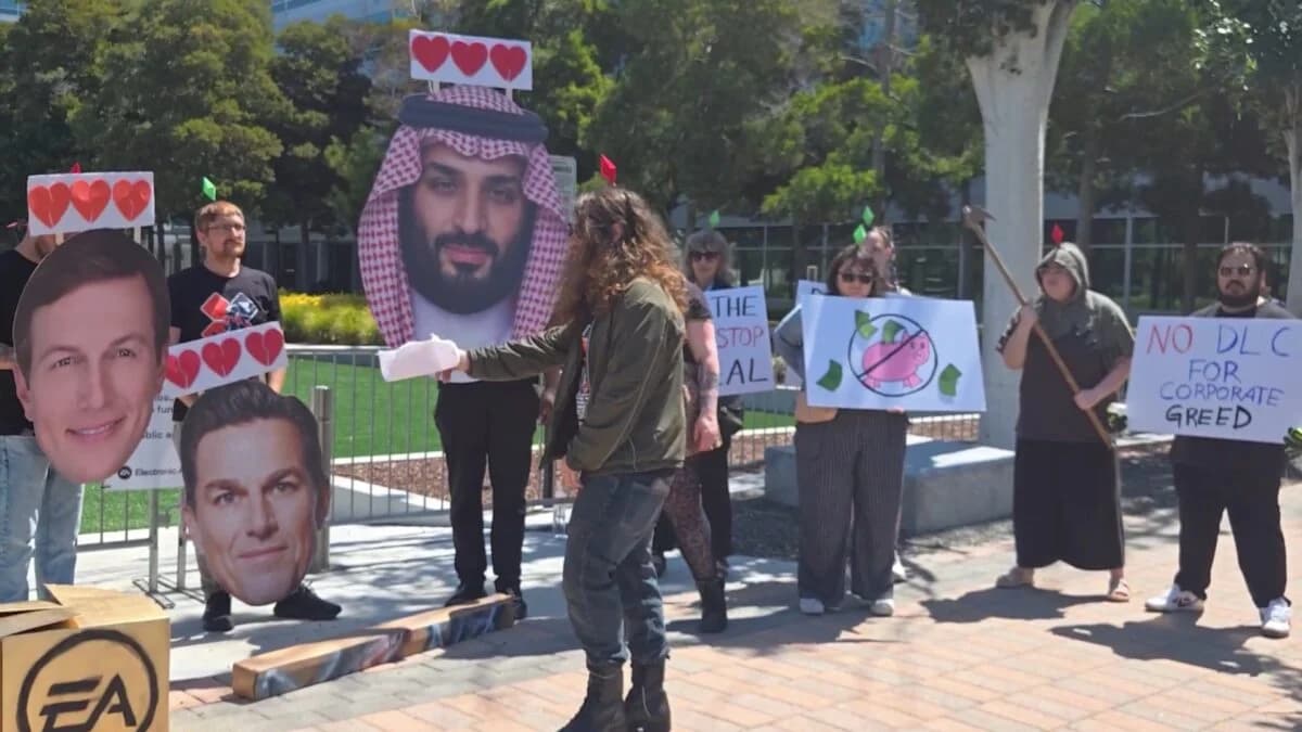 Watch A Dozen Gamers ‘Raid’ EA To Block Saudi Takeover In Protest Outside The Battlefield Publisher’s Headquarters