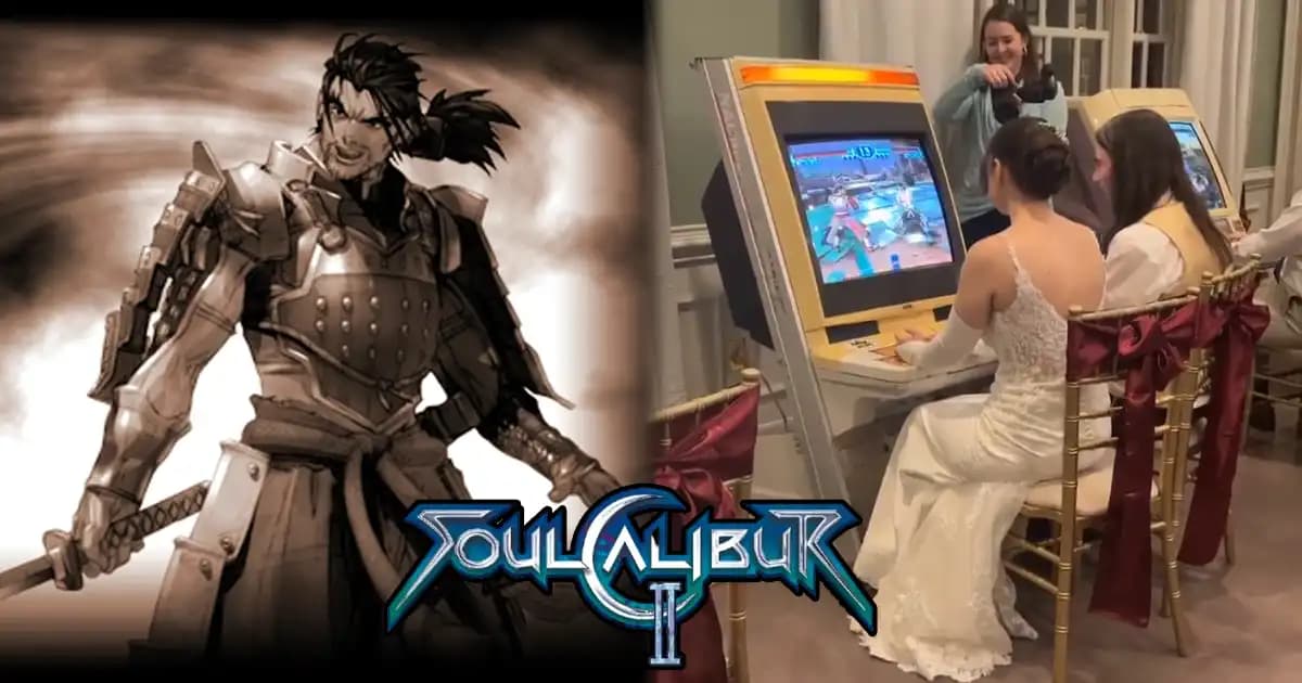 Bride and Groom Compete Against Each Other in Soul Calibur 2 During Their Wedding Celebration