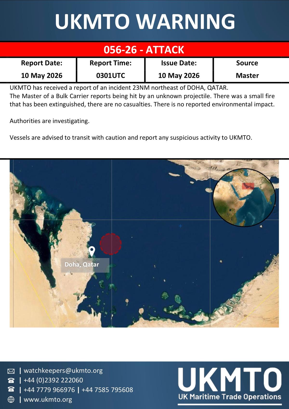 US Secretary of State Rubio Meets with Qatar’s Prime Minister; Iran Attacks Bulk Carrier Ship Near Qatar