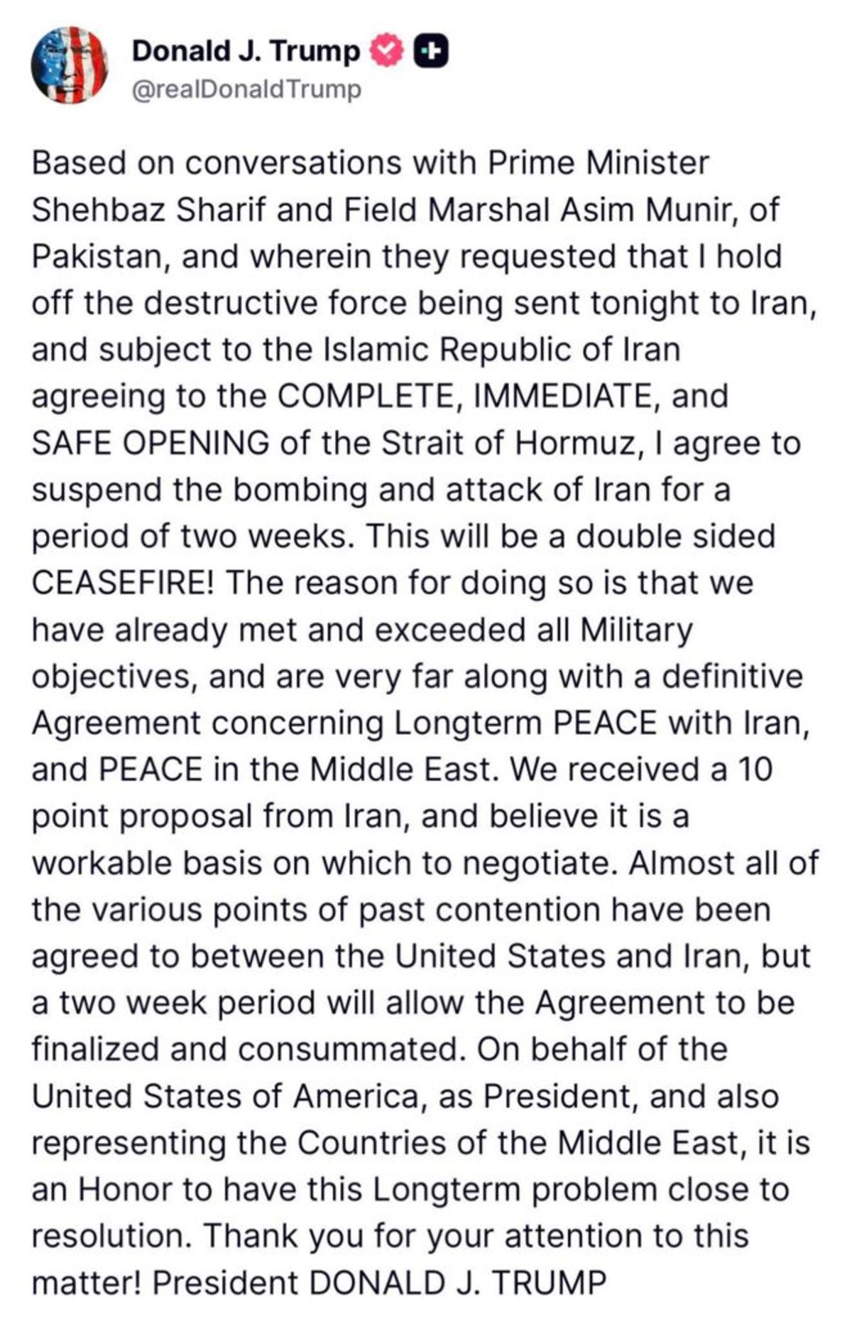 Two Week USA-Iran Ceasefire