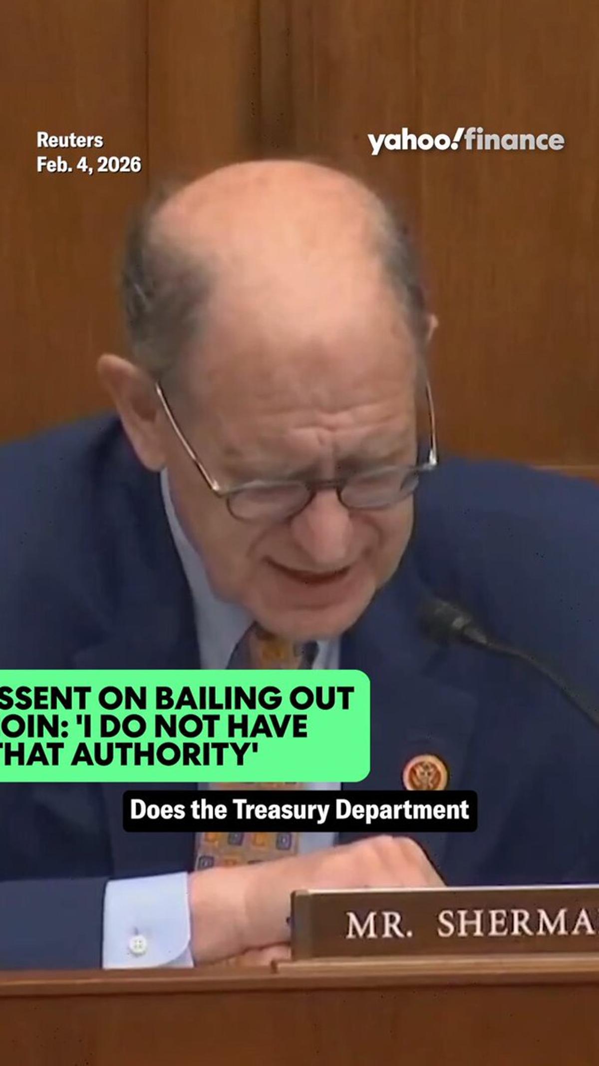 Sherman Backs Bank Bailouts, Rejects Bitcoin Rescue