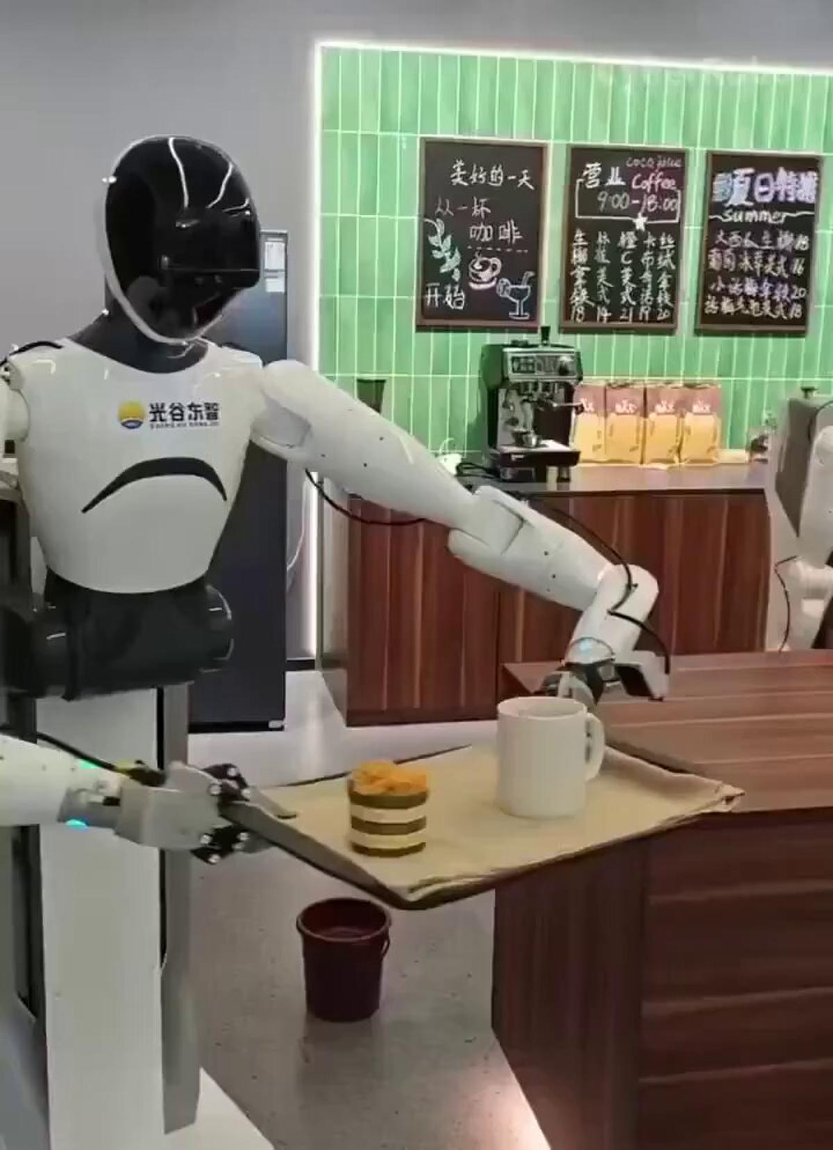 Wheeled Humanoid Robot Trains to Serve Plates
