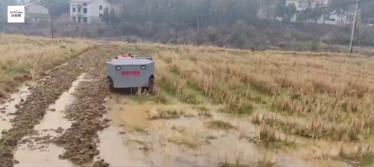 Unmanned Chinese Rotary Tiller Conquers Muddy Fields