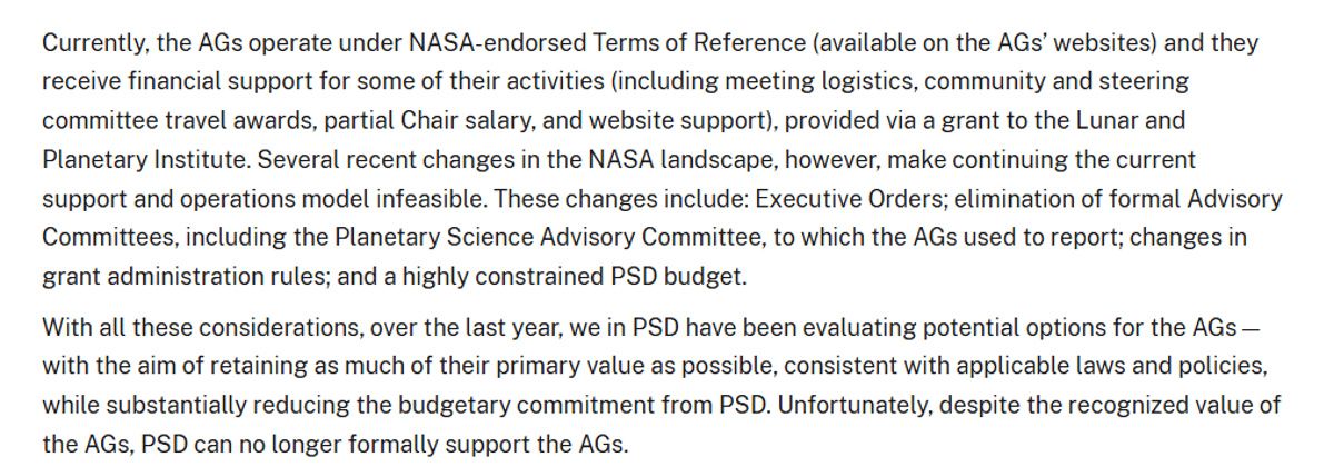 NASA Ends Formal Support for Planetary Science Advisory Groups