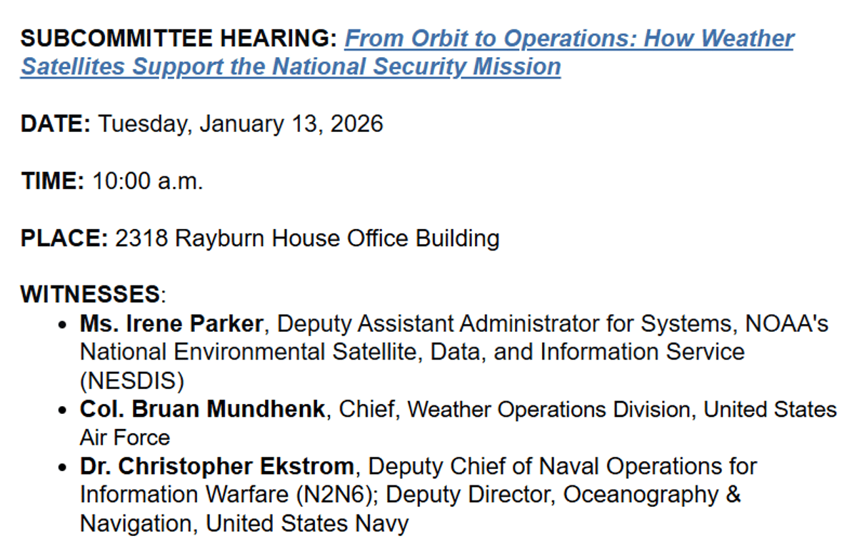 Weather Satellites Critical to National Security Operations