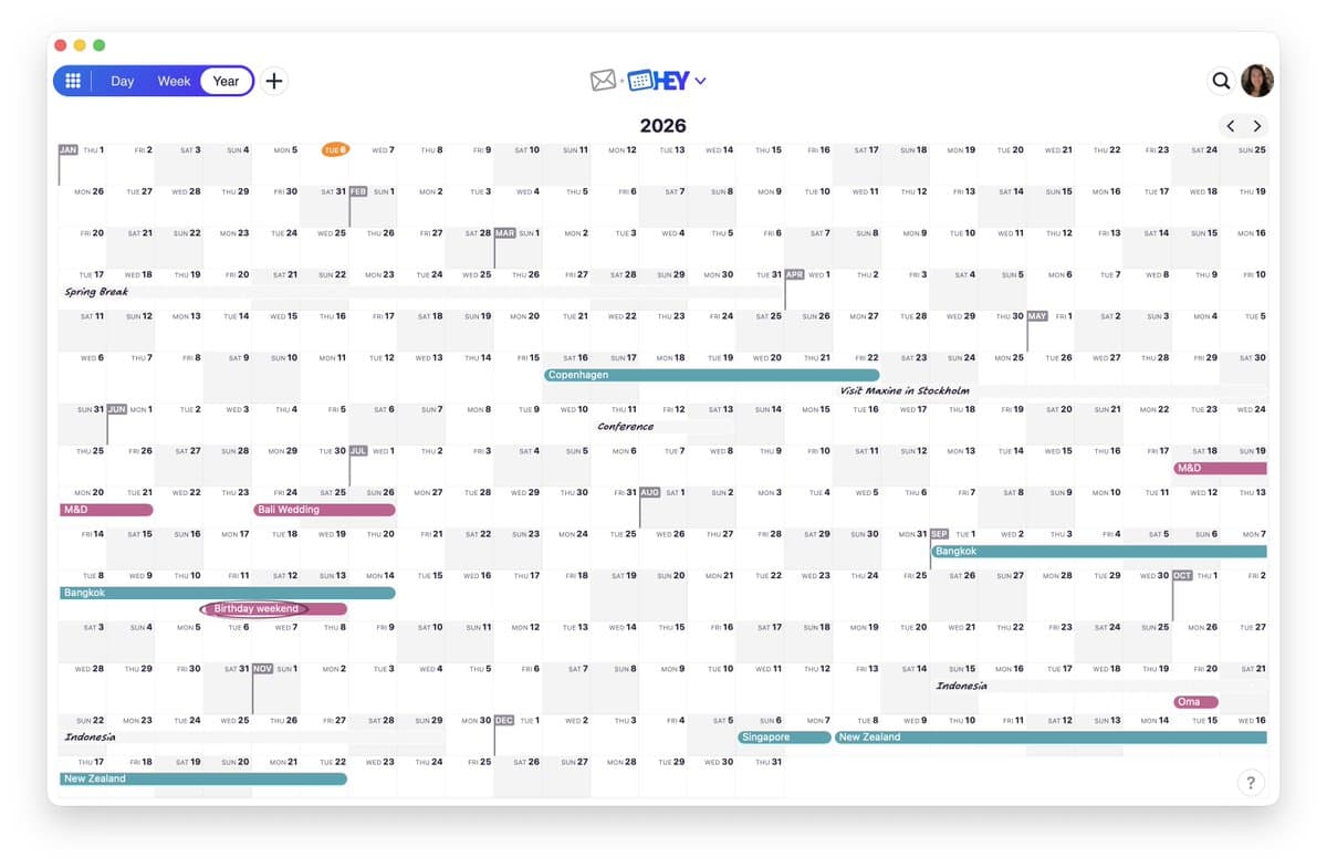 HEY Calendar Year View Aligns Weekends for Clearer Layout