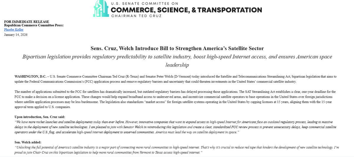 Bipartisan Bill Aims to Streamline US Satellite Regulation