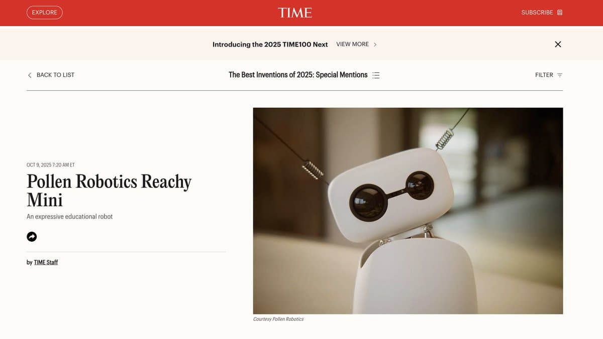 Reachy Mini Wins TIME’s Best Invention, Targets Million Units