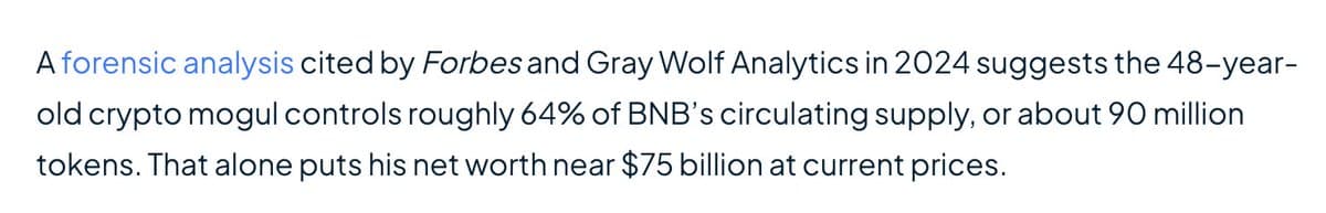 CZ's BNB Holdings Likely Far Less than Reported 64%