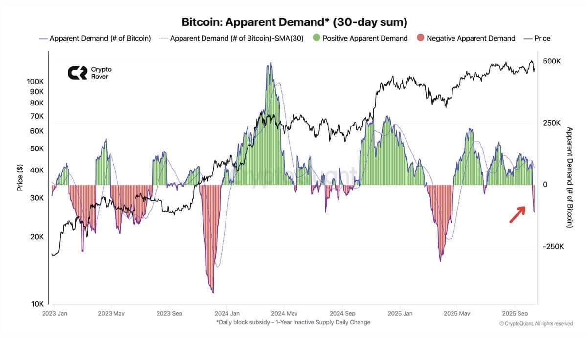 Bitcoin Demand Flips Negative, Signaling Market Downturn
