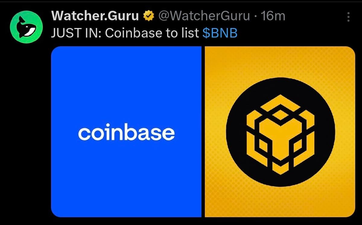 User Doubts Coinbase Will List BNB, Fearing Retail Dump