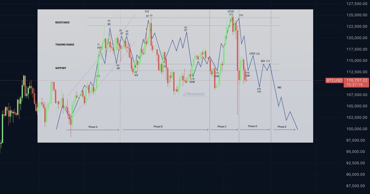 Bitcoin Crashes Daily, Wyckoff Pattern Signals Decline