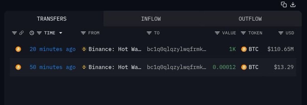 Whale Purchases 1,000 BTC on Binance, Signaling Confidence