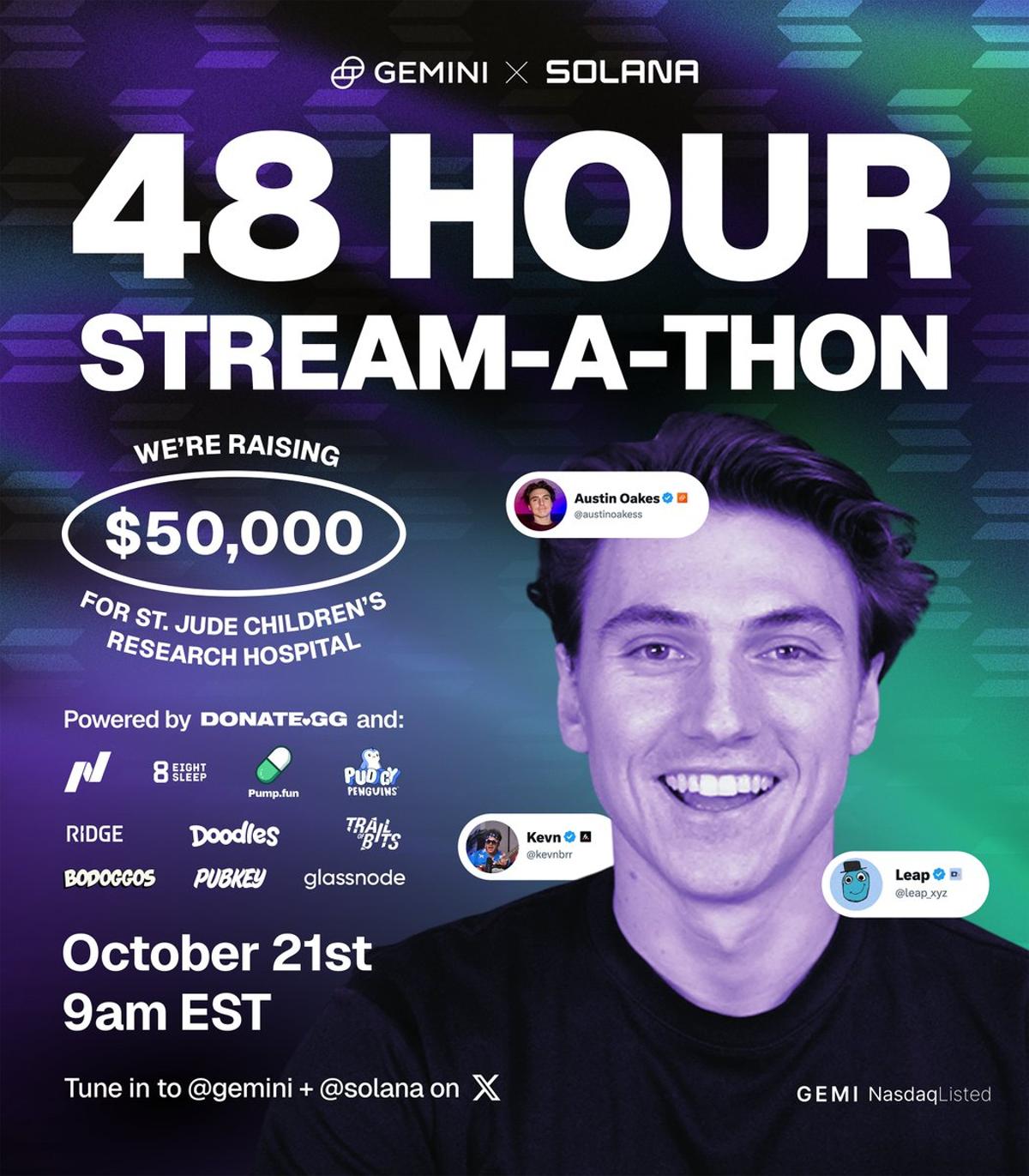 Gemini & Solana Stream 48 Hours to Raise $50K