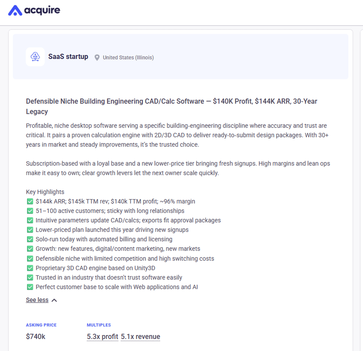 Solo Founder Sells $144K ARR CAD SaaS for $740K