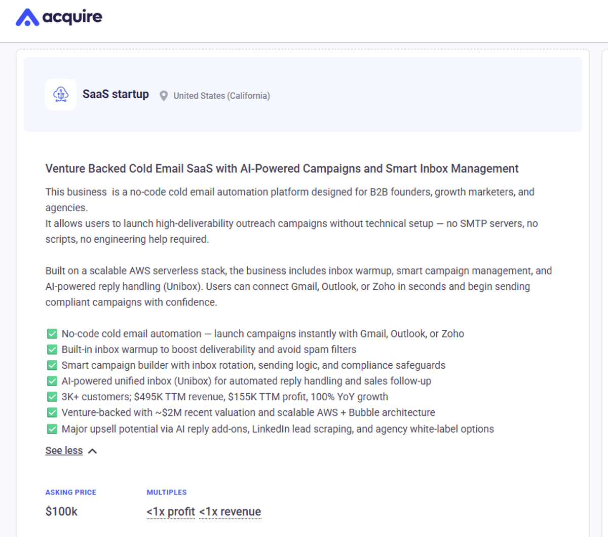 AI Cold Email SaaS Generates $495K Revenue, 100% Growth