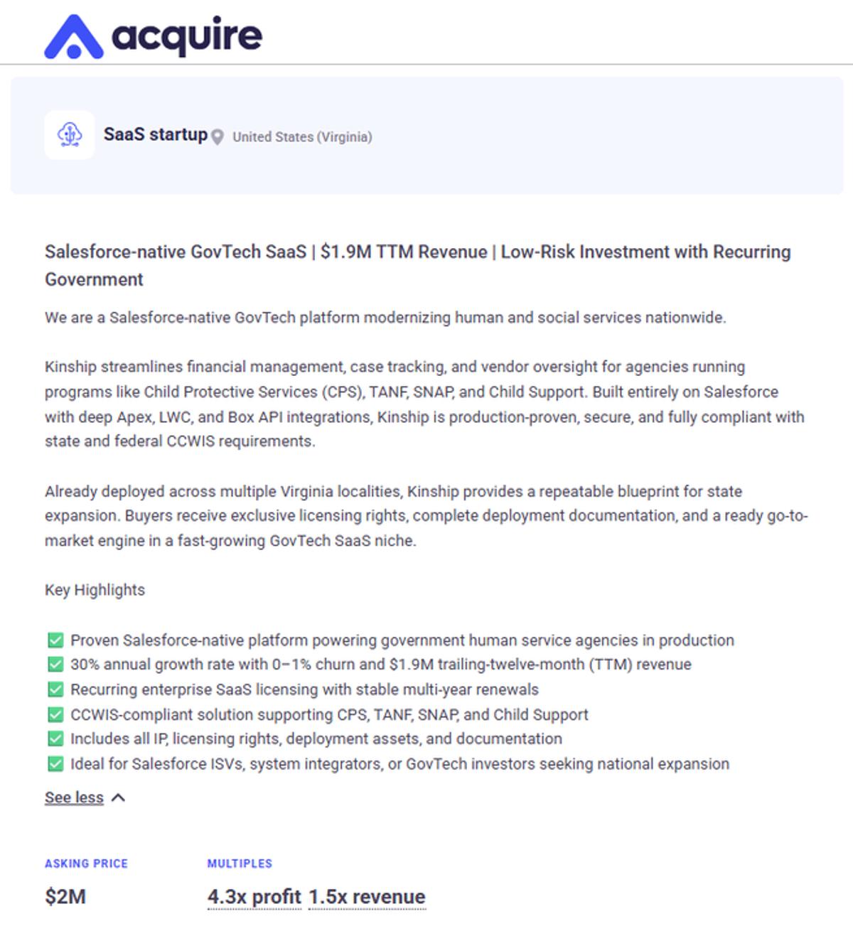 Steady SaaS: $1.9M Revenue, 30% Growth, 1% Churn